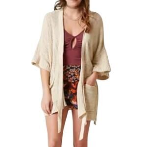 Free People S Oversized Beach House Brunch Cardigan Tie Front Tan Travel *flaw